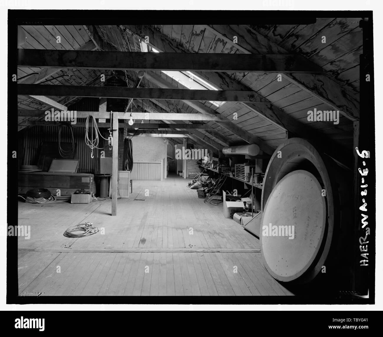 Atelier d'intérieur, à l'étage supérieur de Snoqualmie Falls Hydroelectric Project, Machine Shop, 800 m au nord de Snoqualmie, Snoqualmie, comté de King, WA, Charles H. Baker, ingénieur Banque D'Images