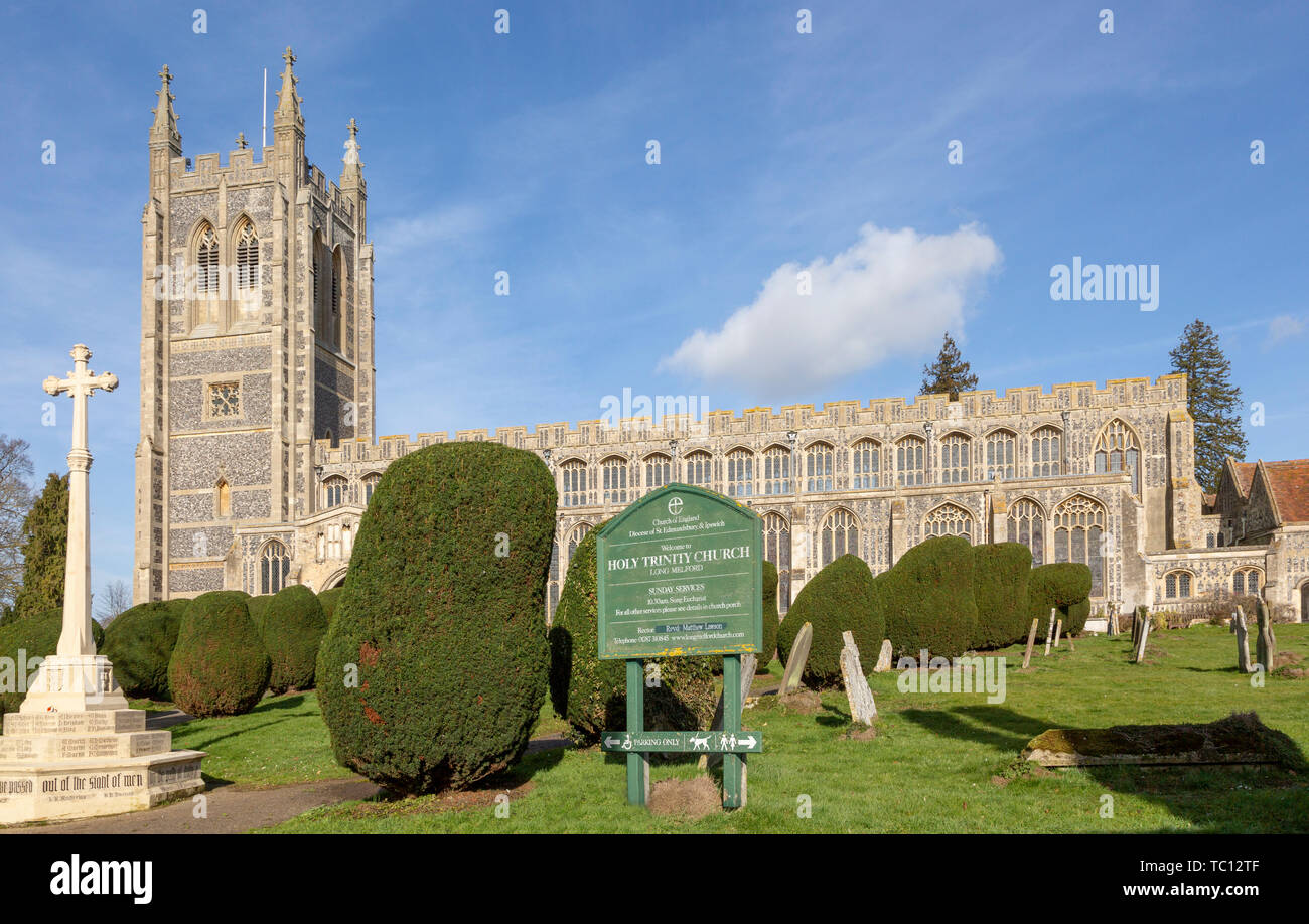 L'église Holy Trinity, Long Melford, Suffolk, Angleterre, Royaume-Uni L'architecture gothique perpendiculaire construit entre 1467-1497 Banque D'Images