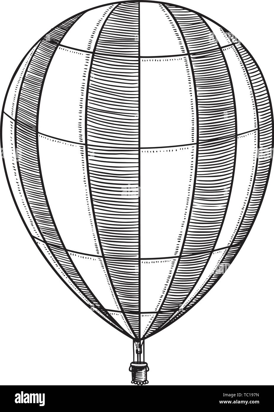 Vintage Hot Air Balloon. Vector retro dirigeable volant avec des éléments décoratifs. Transport du modèle romantique de logo. Croquis dessinés à la main, gravée. Illustration de Vecteur