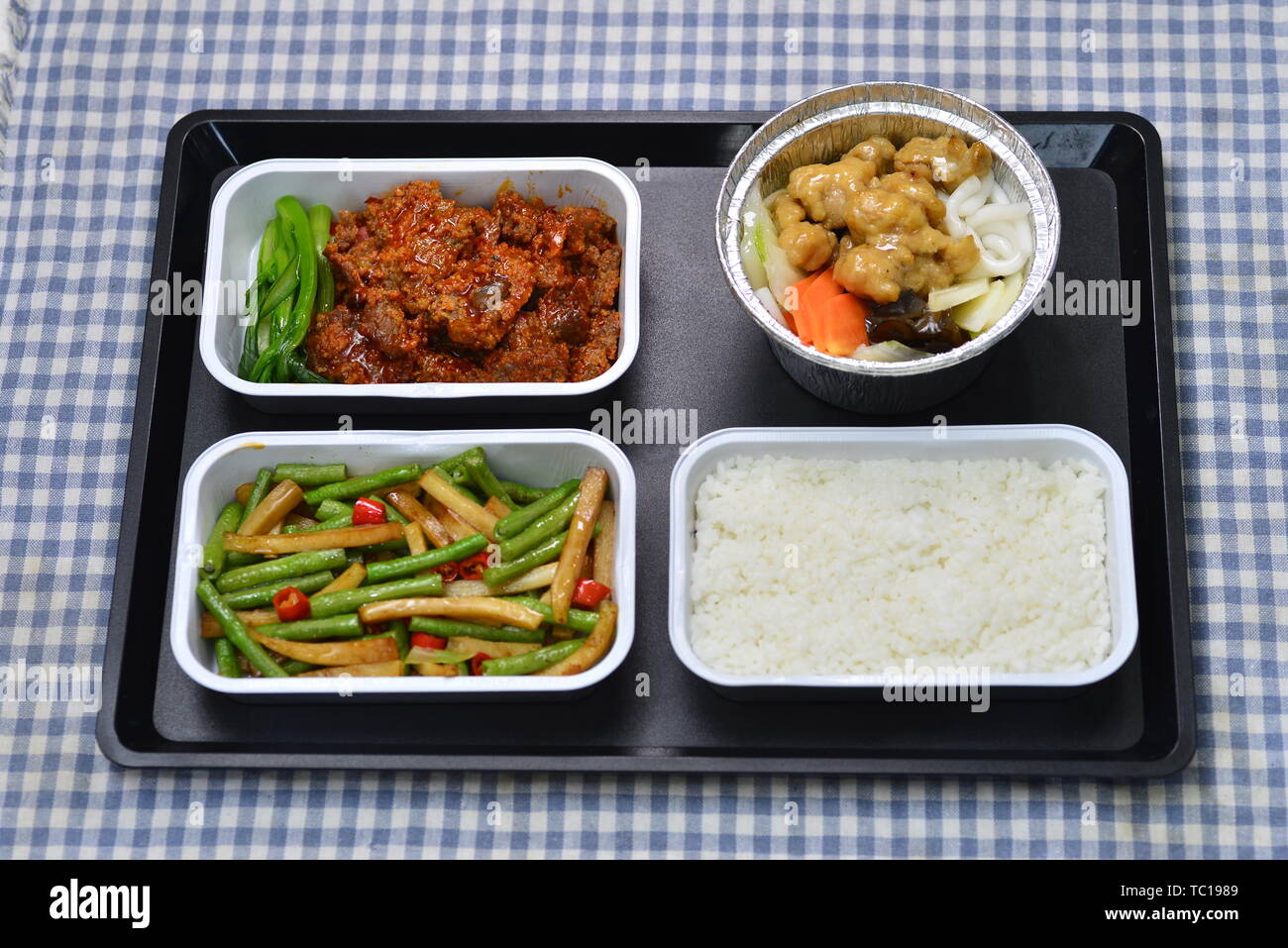 Les repas de l'avion à grande vitesse, les repas, boîte-repas, restauration rapide. Banque D'Images