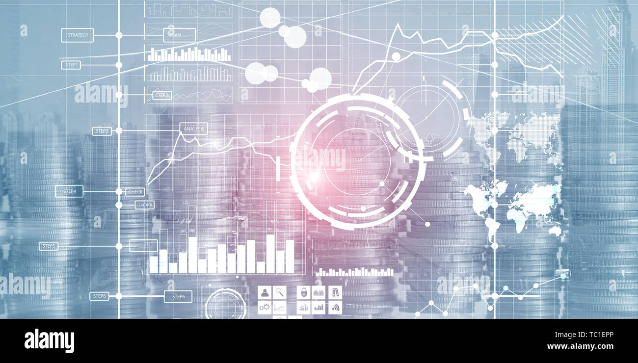 Tableau de bord et intelligence d'interface d'affichage des graphiques. Les principaux indicateurs de rendement financier. Banque D'Images