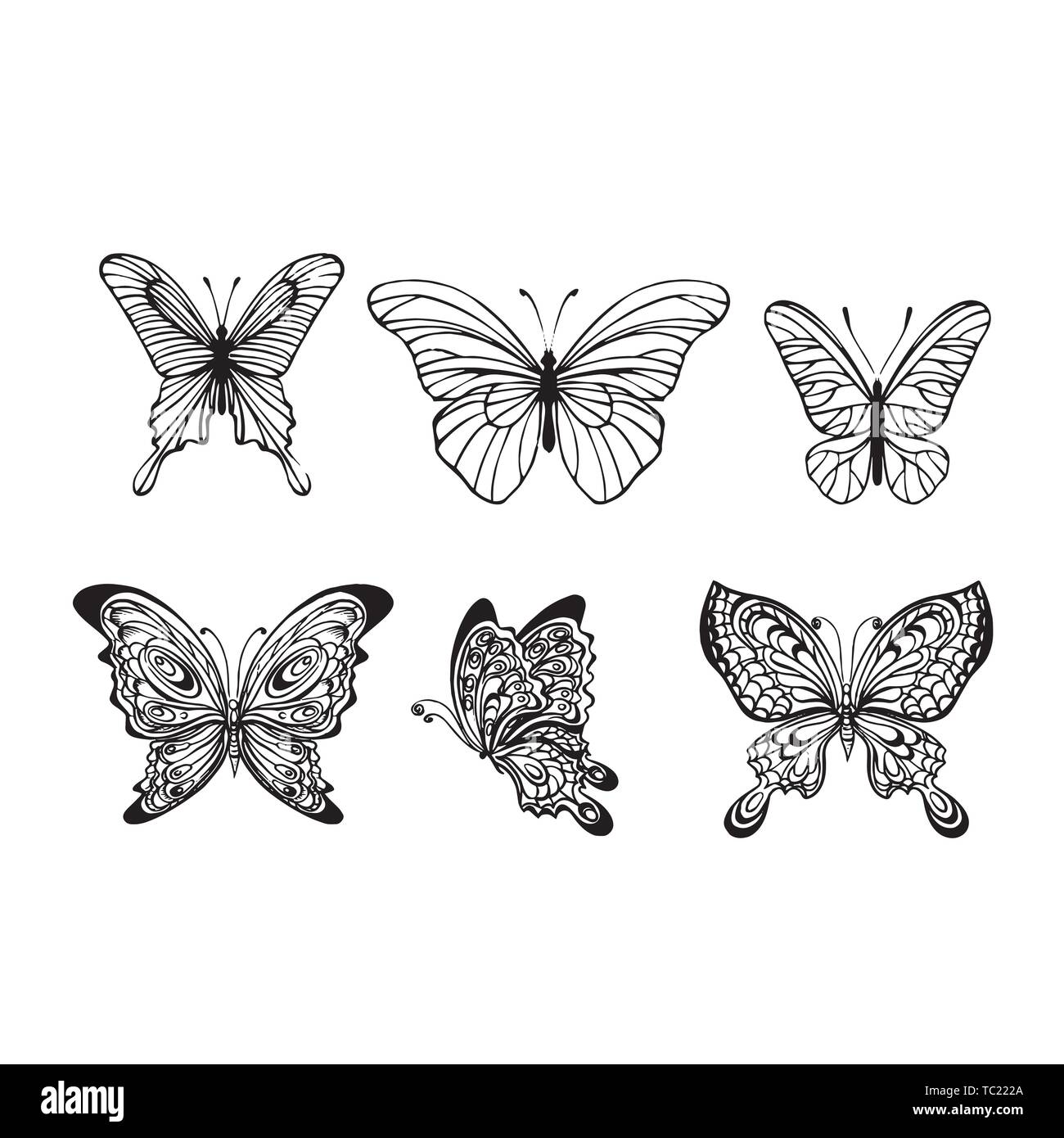 Papillon insecte vecteur contour. livre de coloriage papillon insecte nature contours vecteur. livre de coloriage papillon nature,silhouette icons set. Mauvais vecteur Illustration de Vecteur