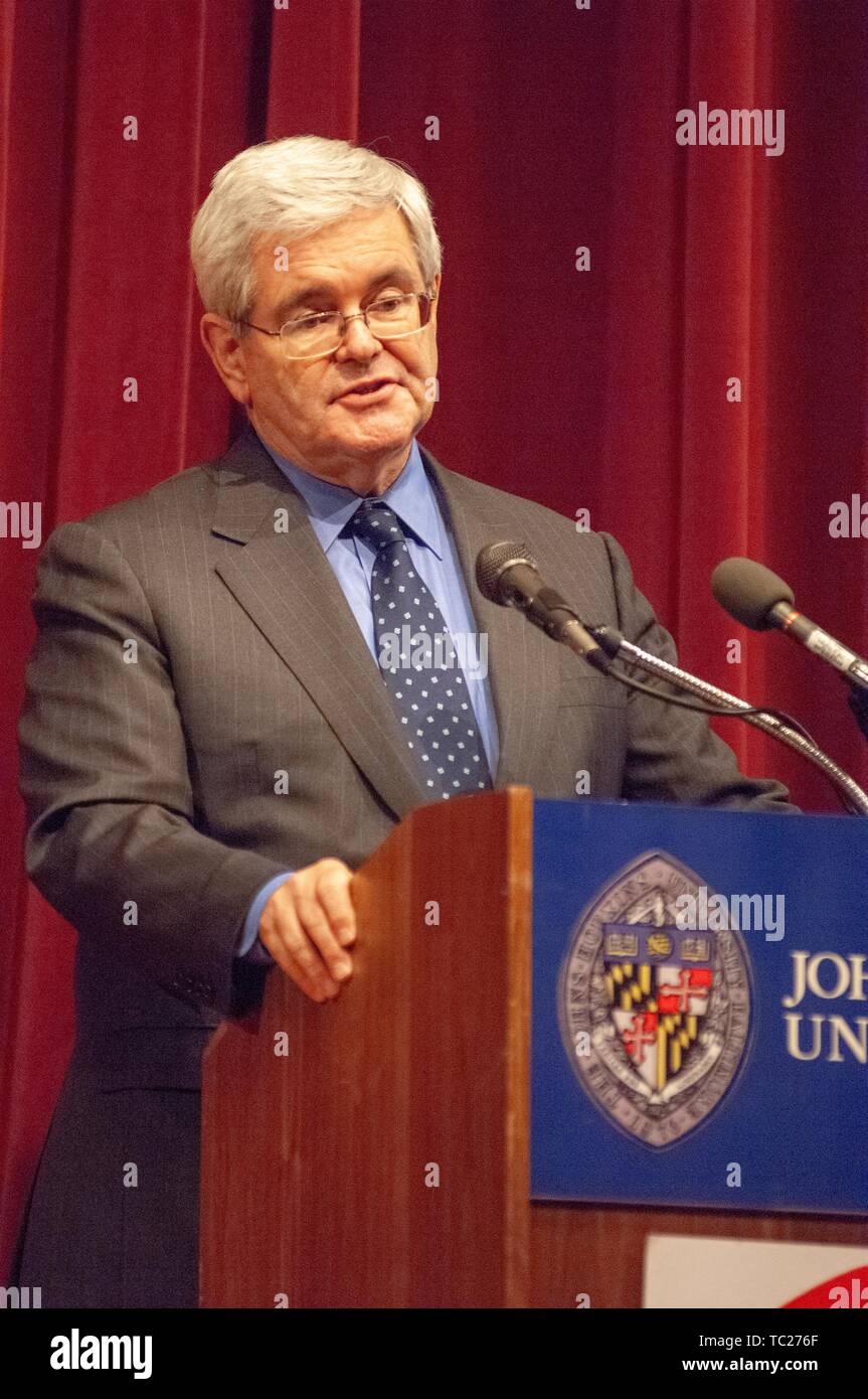 Close-up de politicien Newt Gingrich, parlant d'un podium lors d'un symposium, Milton Eisenhower S Homewood Campus de l'Université Johns Hopkins, Baltimore, Maryland, le 18 octobre 2006. À partir de la collection photographique de Homewood. () Banque D'Images