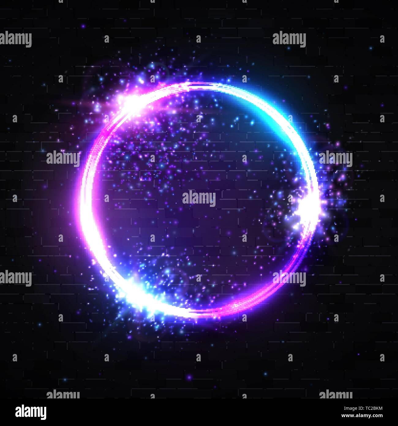 Neon light circle background. Explosion de particules. Illustration de Vecteur