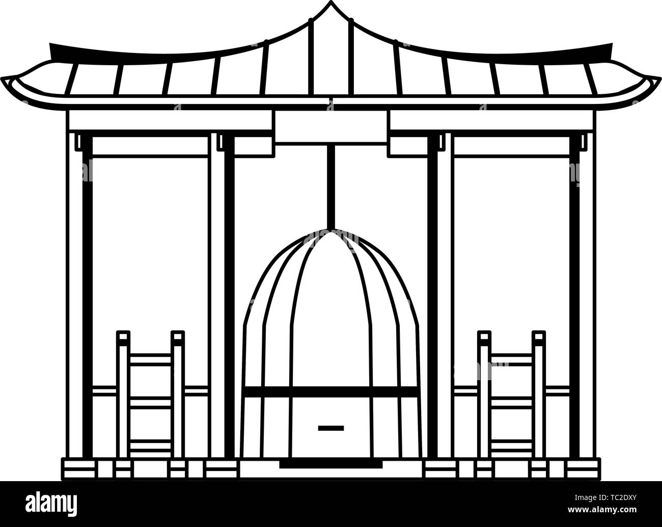 Korean gate isolé de dessin animé en noir et blanc Illustration de Vecteur