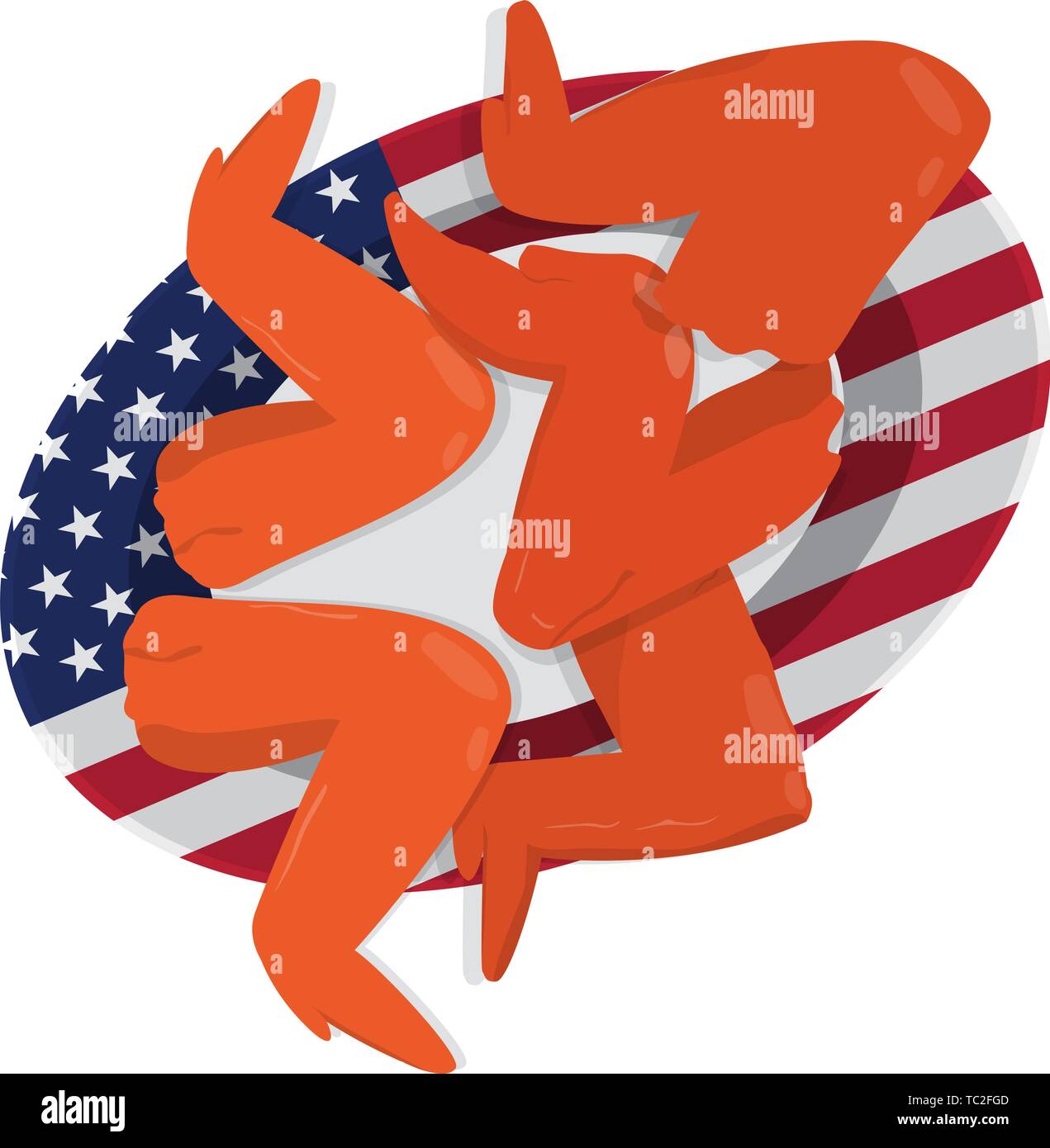 Les ailes de poulet sur une plaque avec un drapeau des États-Unis. Restauration rapide américaine - Vector Illustration de Vecteur