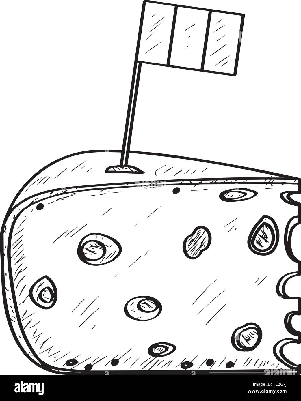 Morceau de fromage emmental avec un drapeau. Fromages français - Grandes lignes Vector Illustration de Vecteur