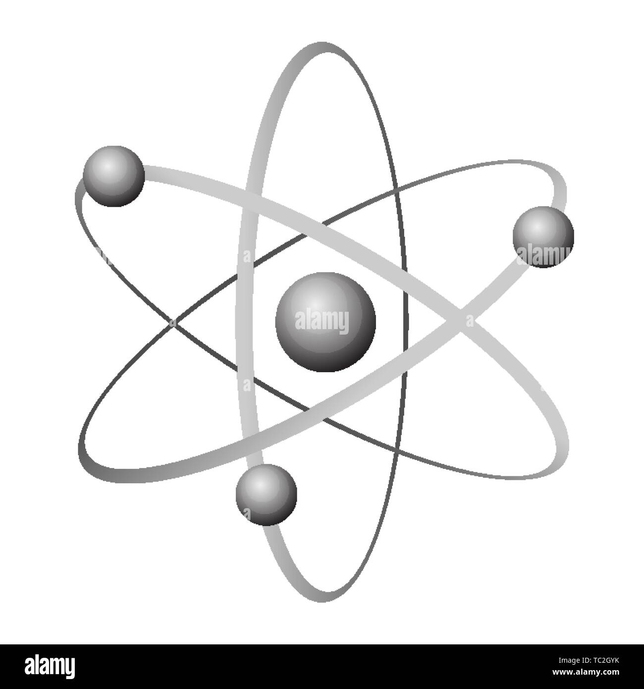 Atom icône grise avec des cercles et boules à l'intérieur et sur les lignes isolé sur blanc. Vector illustration de la plus petite unité constitutive de la matière ordinaire t Illustration de Vecteur