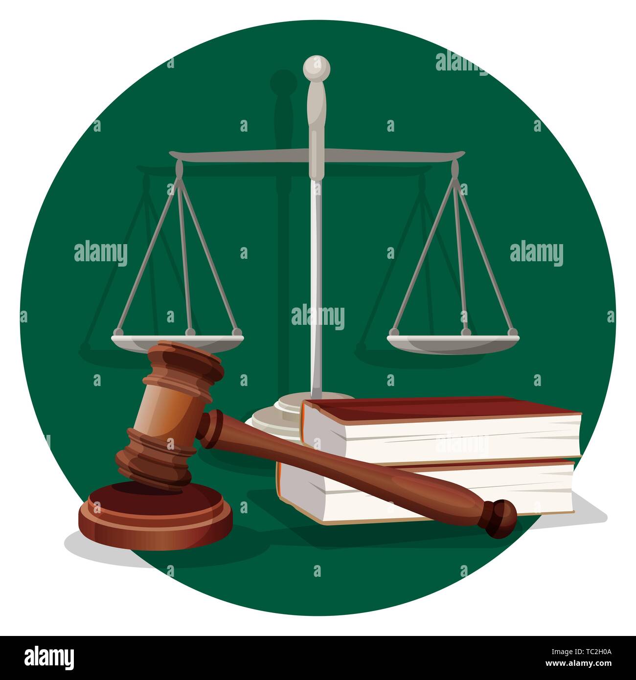 Juge wooden gavel, avec une échelle de gris et de deux livres sur l