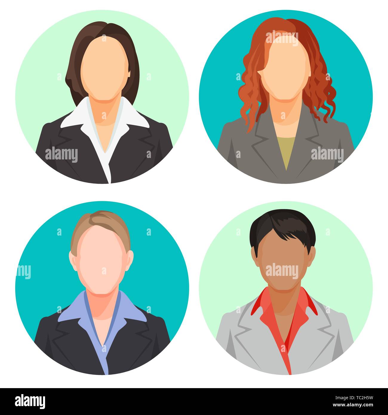 Femme d'Avatar portraits dans quatre cercles. Vector user photos Illustration de Vecteur