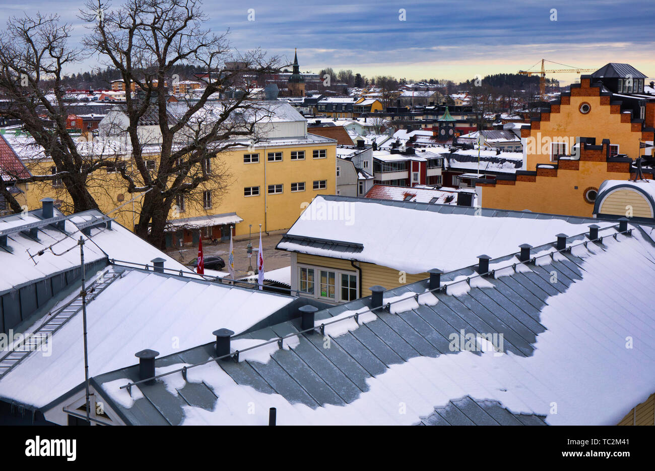 Panorama sur le toit d'hiver, Norrtalje, comté de Stockholm, Suède, Scandinavie Banque D'Images