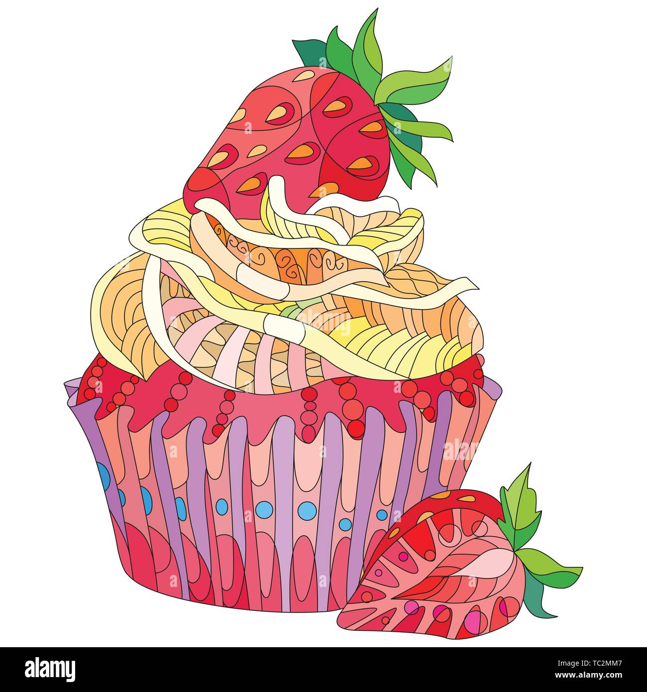 Vector Morceau De Gateau A La Fraise Illustration A La Main Pour Les T Shirt En Zentangle Doodle Style Image Vectorielle Stock Alamy