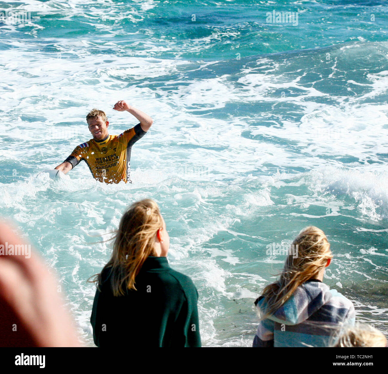 Surfers Point, Australie occidentale, Prevelly. 4 juin, 2019. La Margaret River Pro de la Ligue mondiale de Surf Tour Championnat du monde ; John John Florence d'Hawaii réagit à gagner la finale contre Kolohe Andino des USA : Action Crédit Plus Sport/Alamy Live News Banque D'Images