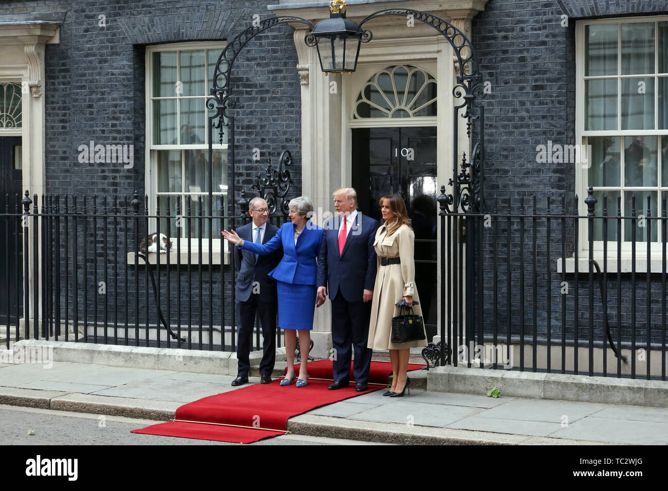 Londres, Royaume-Uni. 04 Juin, 2019. (L à R) Philip peut, Premier Ministre britannique Theresa May, président des Etats-Unis, Donald Trump et la Première Dame Melania Trump visite numéro 10 Downing Street dans le cadre de l'atout de Donald visite officielle au Royaume-Uni. Credit : SOPA/Alamy Images Limited Live News Banque D'Images