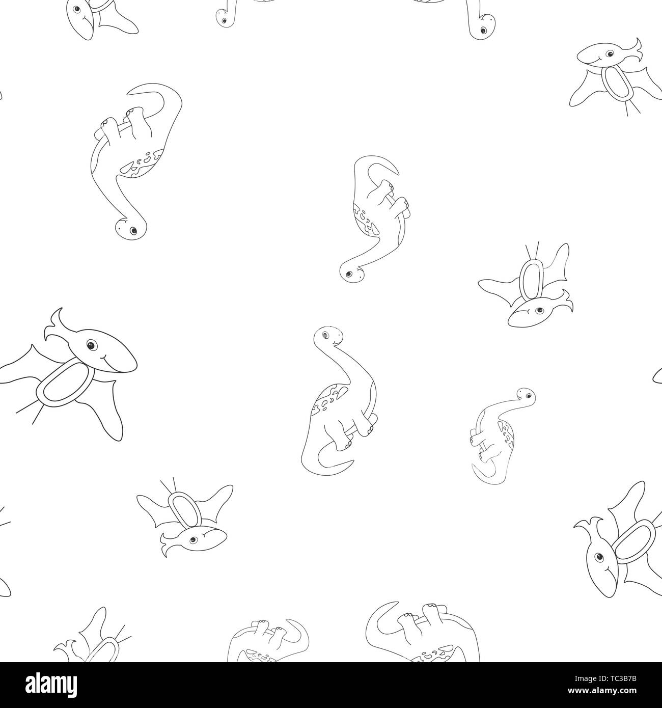 Profil de fluide contour des dinosaurus brachiosaurus et ptérodactyle. Isolé sur fond blanc. Vector illustration. Illustration de Vecteur