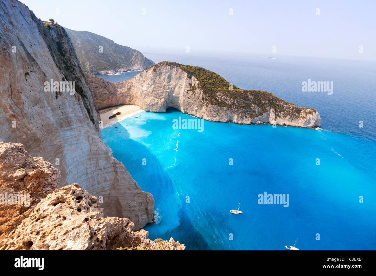 - Zakynthos île grecque de Navagio, Ship Wreck Bay Zante. Shipwreck Cove, plage de Navagio Banque D'Images