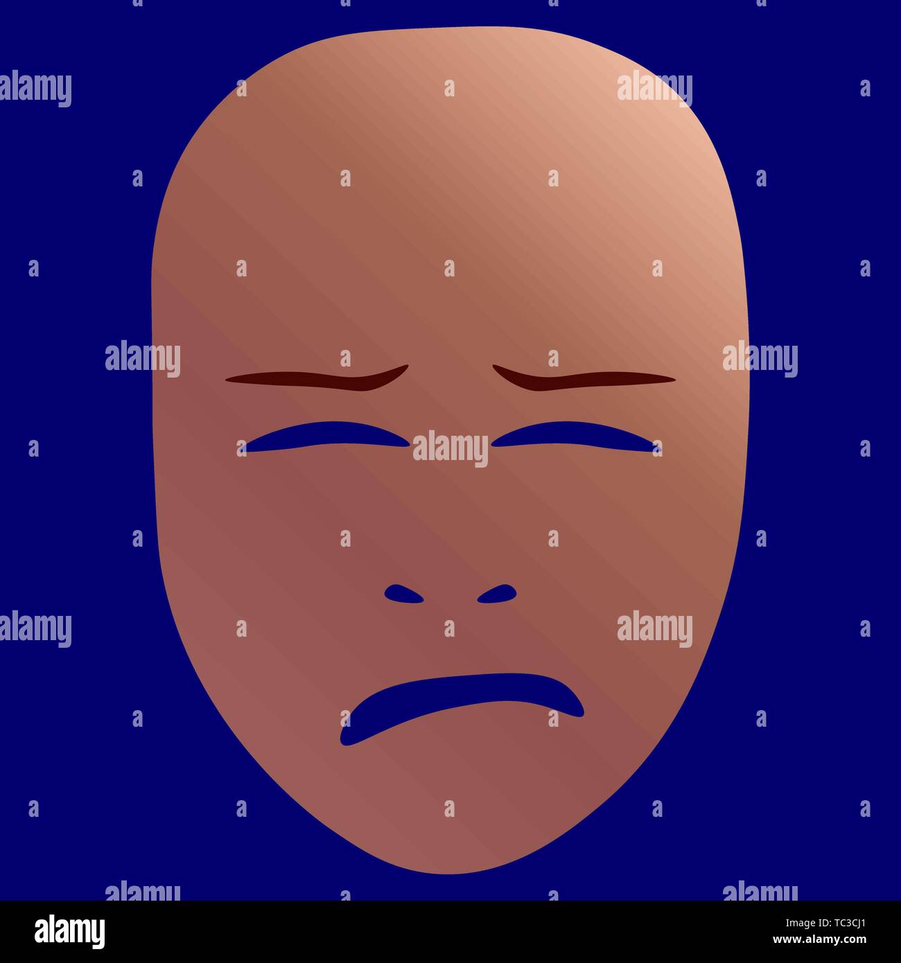 Masque de théâtre à pleurer d'émotion. Vector illustration. Masque en bronze de gradient sur fond bleu. Illustration de Vecteur