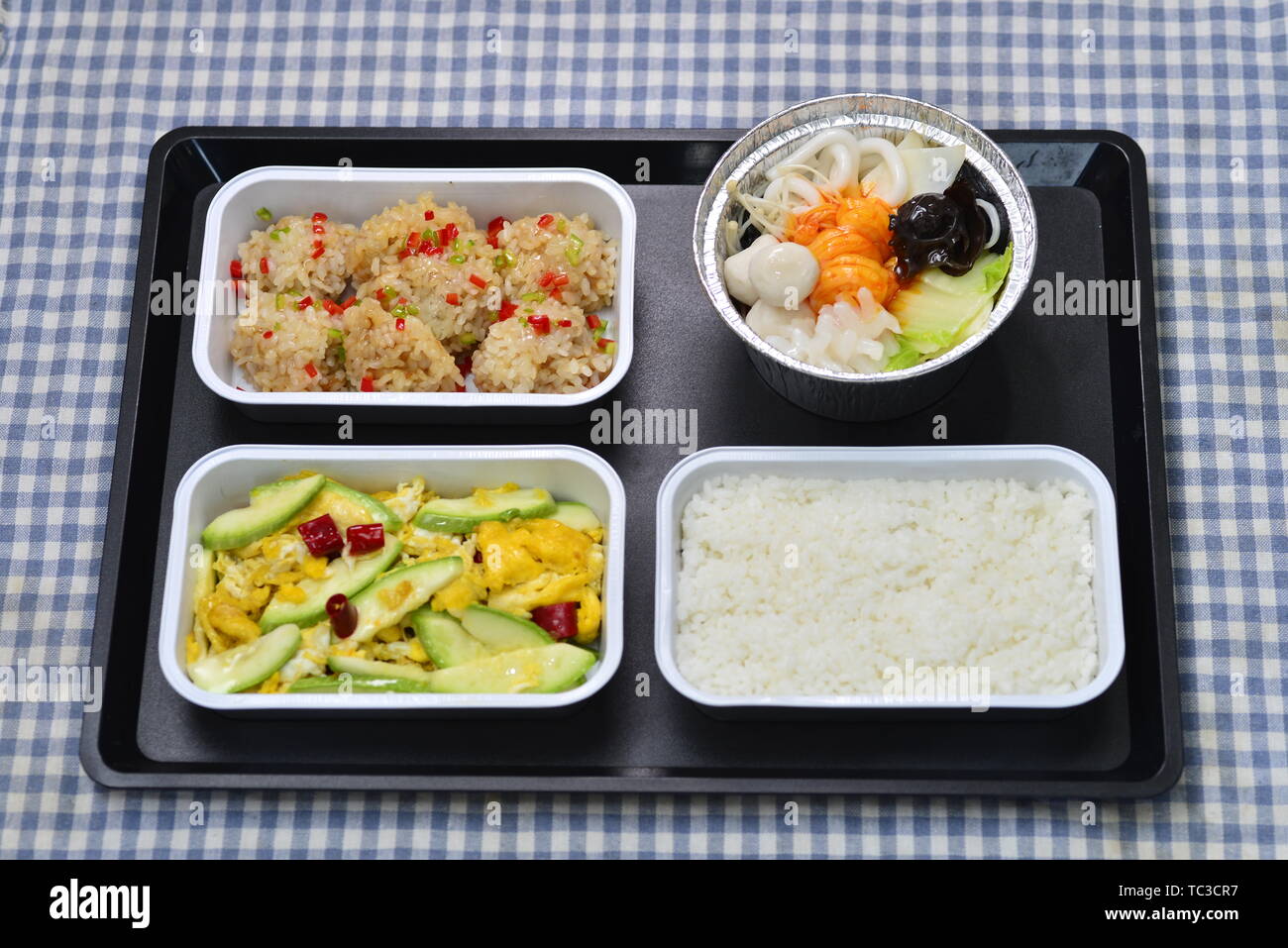 Les repas de l'avion à grande vitesse, les repas, boîte-repas, restauration rapide. Banque D'Images