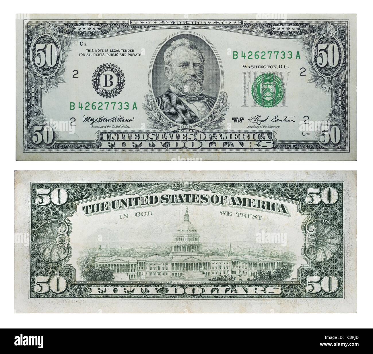 50 dollars américains de l'ancien échantillon, 1993, la face avant et arrière, l'Ukraine Banque D'Images