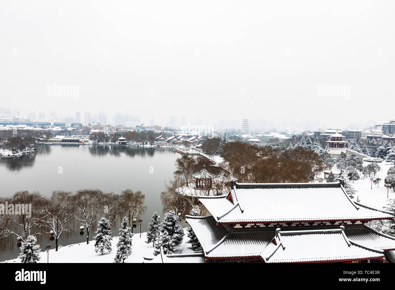 Ancienne ville Xi'an Qujiang Scenic Area Big Wild Goose Pagoda Rainbow Garden City South Lake Scenery Banque D'Images