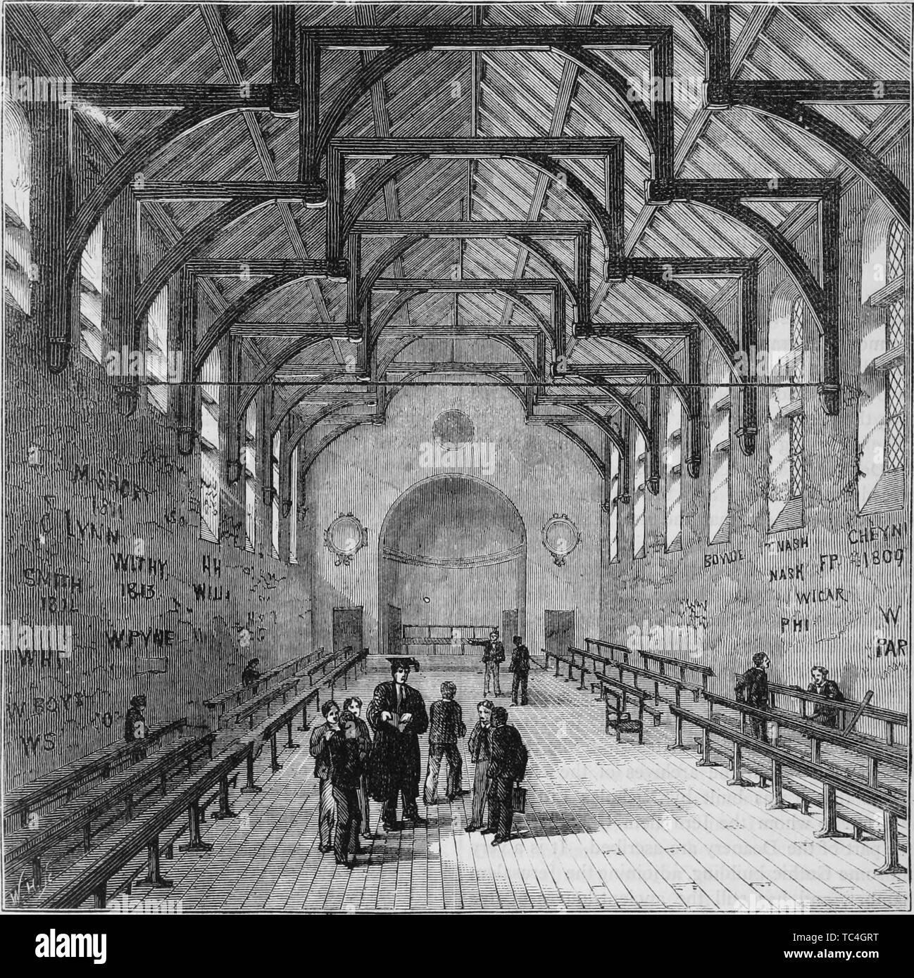 Gravure de l'école à la Westminster School, l'abbaye de Westminster, Londres, Angleterre, du livre 'Old and New London : un récit de son histoire, de ses habitants et de ses lieux' par Thornbury Walter, 1873. Avec la permission de Internet Archive. () Banque D'Images