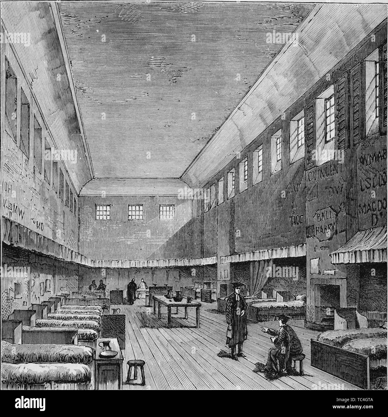 Gravure de l'ancien dortoir à l'école de Westminster, l'abbaye de Westminster, Londres, Angleterre, du livre 'Old and New London : un récit de son histoire, de ses habitants et de ses lieux' par Thornbury Walter, 1873. Avec la permission de Internet Archive. () Banque D'Images