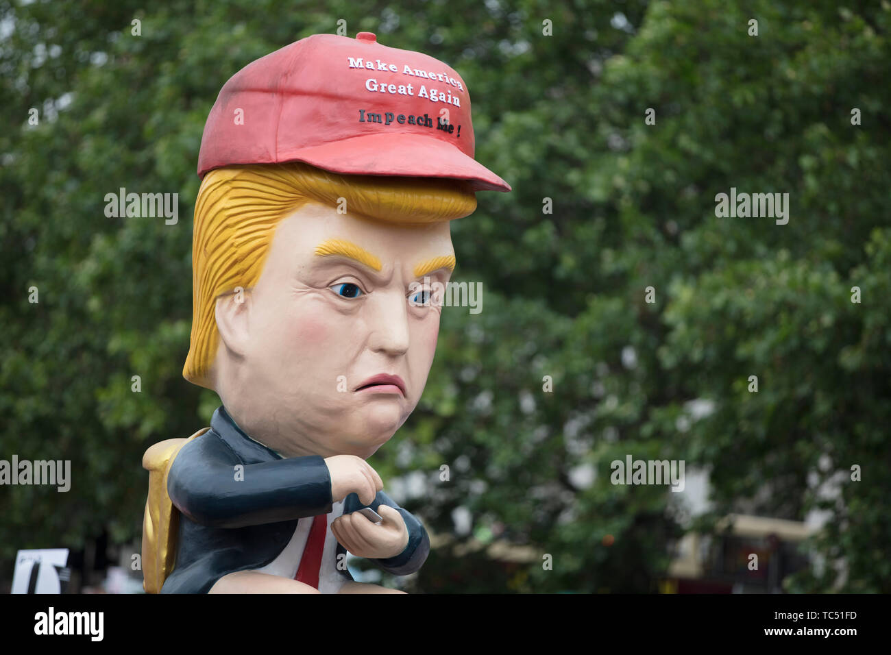 Londres, Royaume-Uni - Juin 4th, 2019 : une satire politique sculpture de Donald Trump faites à un anti Trump Mars à Londres Banque D'Images