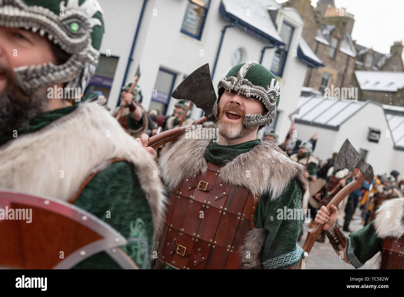 Lerwick, îles Shetland, Écosse, Royaume-Uni. 29 janvier 2019. Up Helly Aa festival viking fire qui est unique aux Shetland et lieu le dernier mardi de Banque D'Images