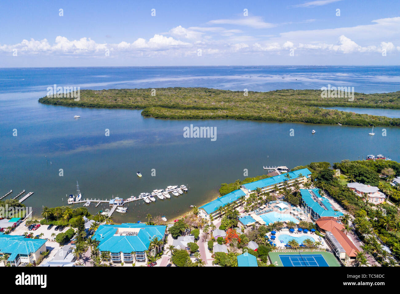 Captiva Island Florida, Pine Island Sound Gulf of Mexico Roosevelt Channel, Buck Key Preserve, Braynerd Bayou, Tween Waters Island Resort & Spa, hôtel, aer Banque D'Images
