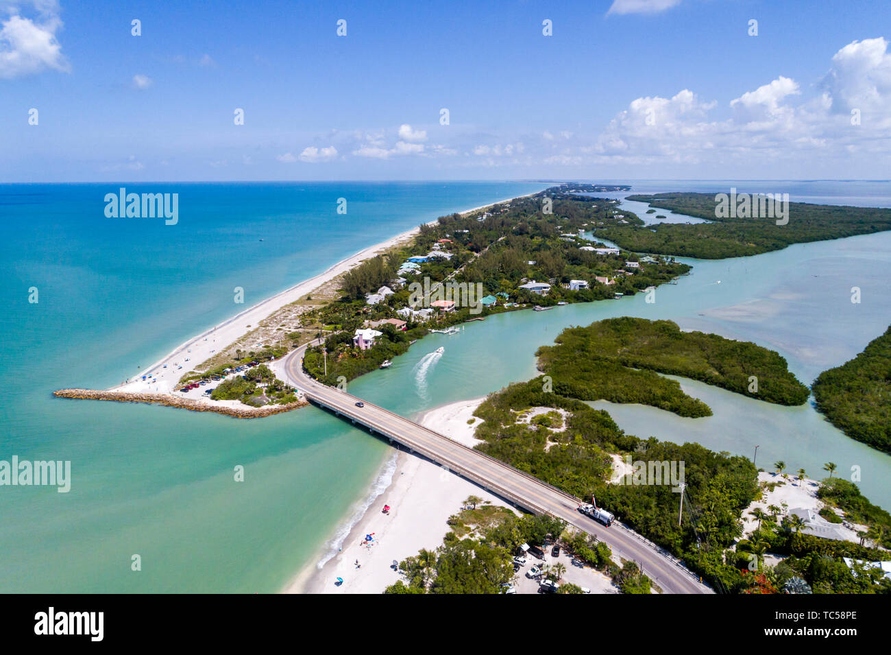 Floride, Captiva Island Sanibel Island, Golfe du Mexique Turner Blind Pass Beach Park, Albright Island Key Preserve Patterson, vue aérienne au-dessus, FL190514 Banque D'Images