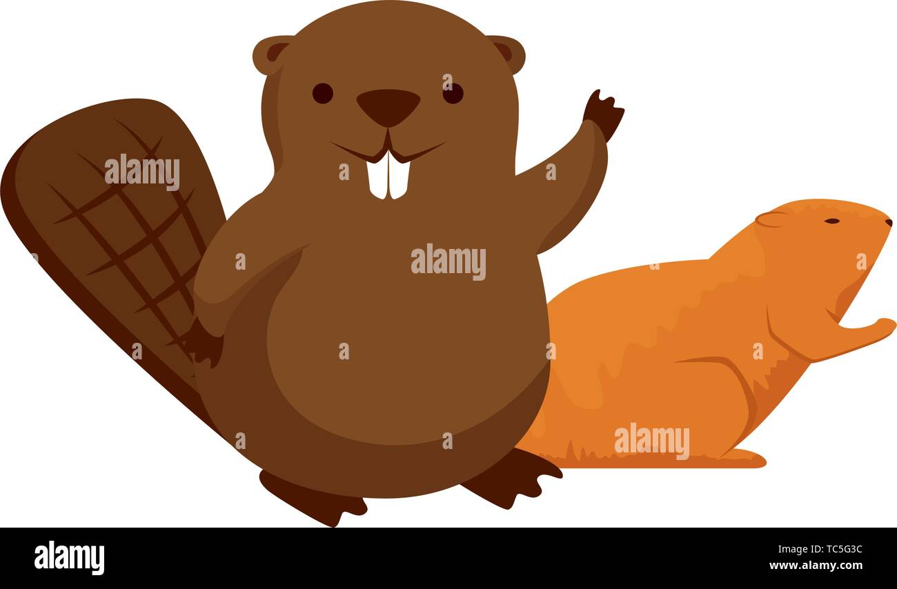 Cute Beaver et Otter mascottes Illustration de Vecteur