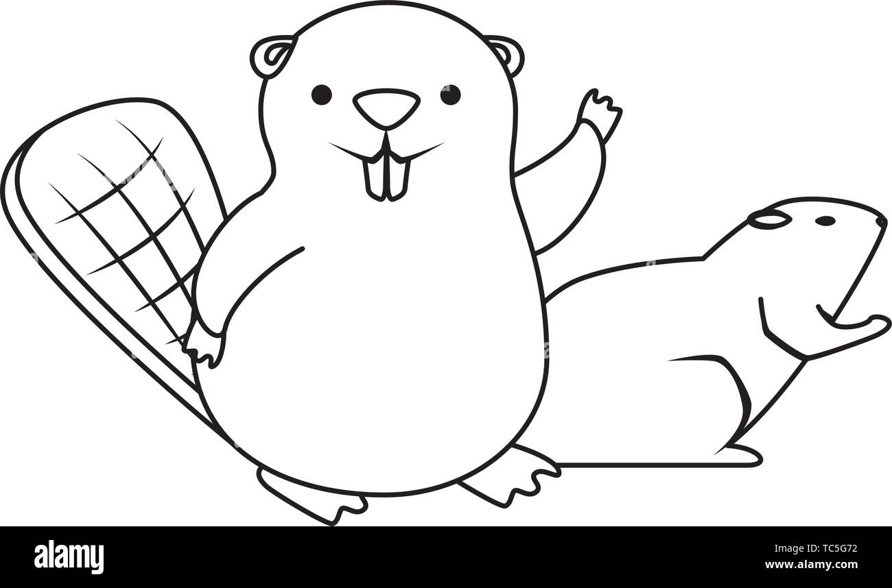 Cute Beaver et Otter mascottes Illustration de Vecteur