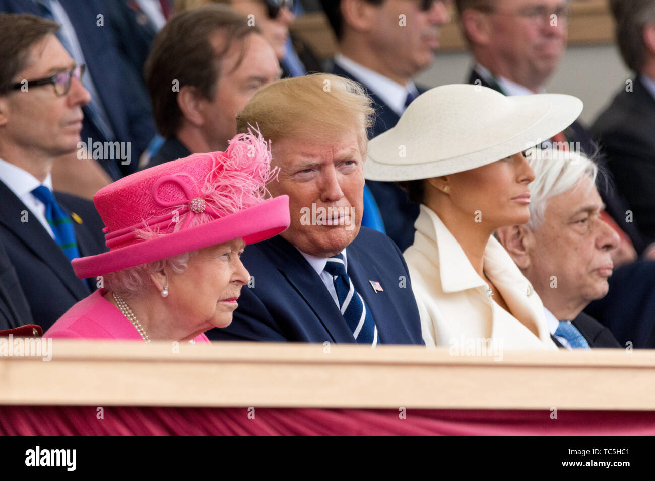 Les dirigeants du monde entier y compris la reine Elizabeth II et le Président Donald Trump du Royaume-Uni, des États-Unis et d'Europe Voir le D-Day 75 événement national à Portsmouth, Royaume-Uni. Banque D'Images