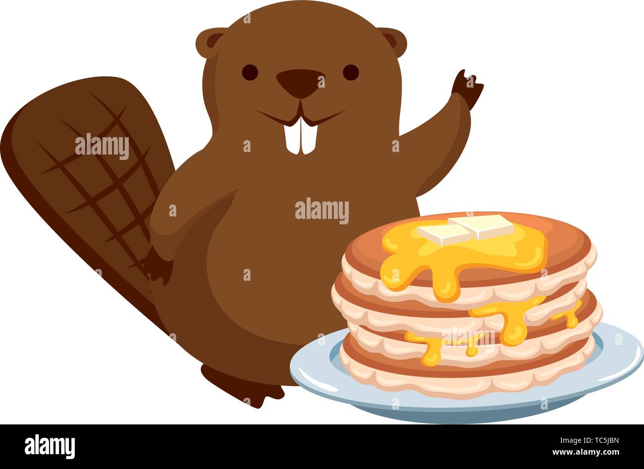 Mascotte de castor mignon avec des crêpes sucrées Illustration de Vecteur