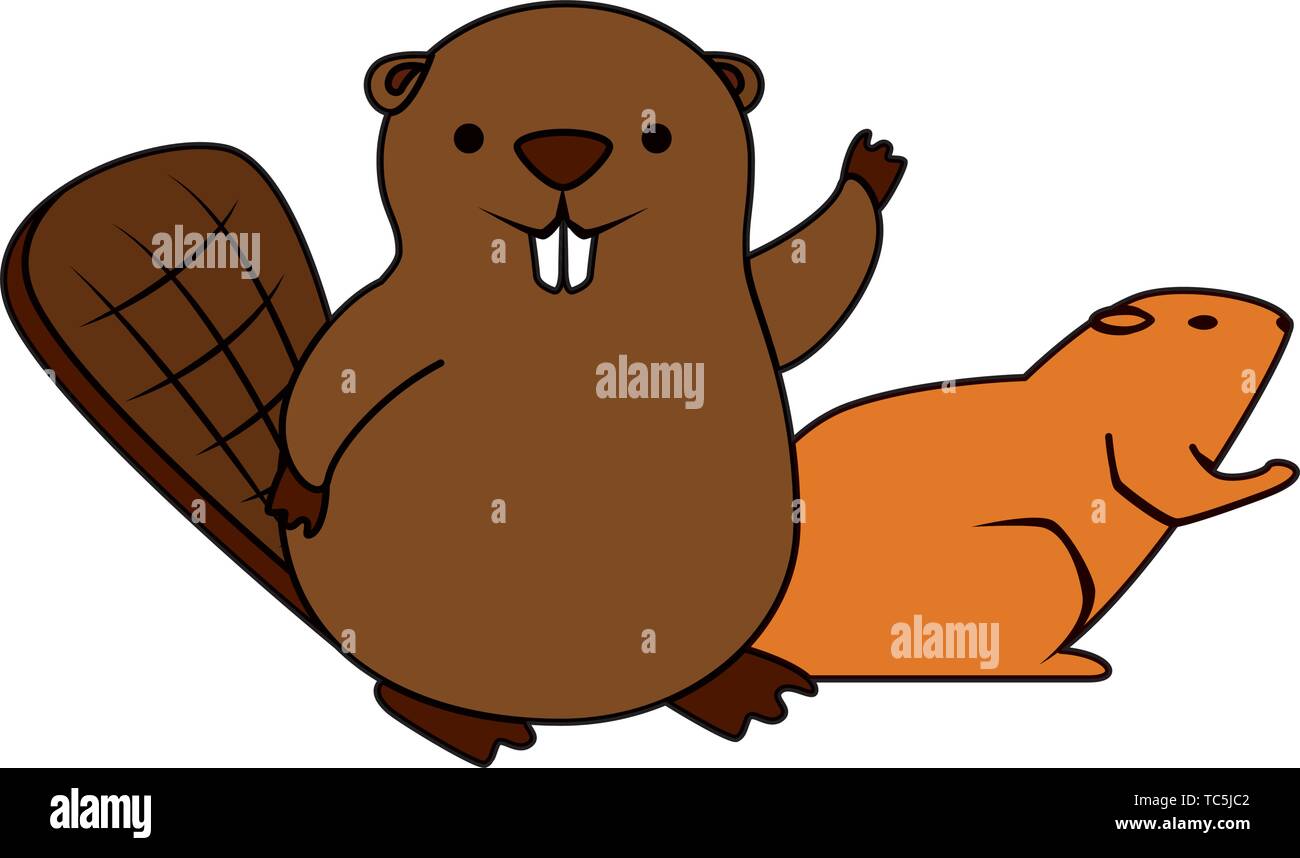 Cute Beaver et Otter mascottes Illustration de Vecteur