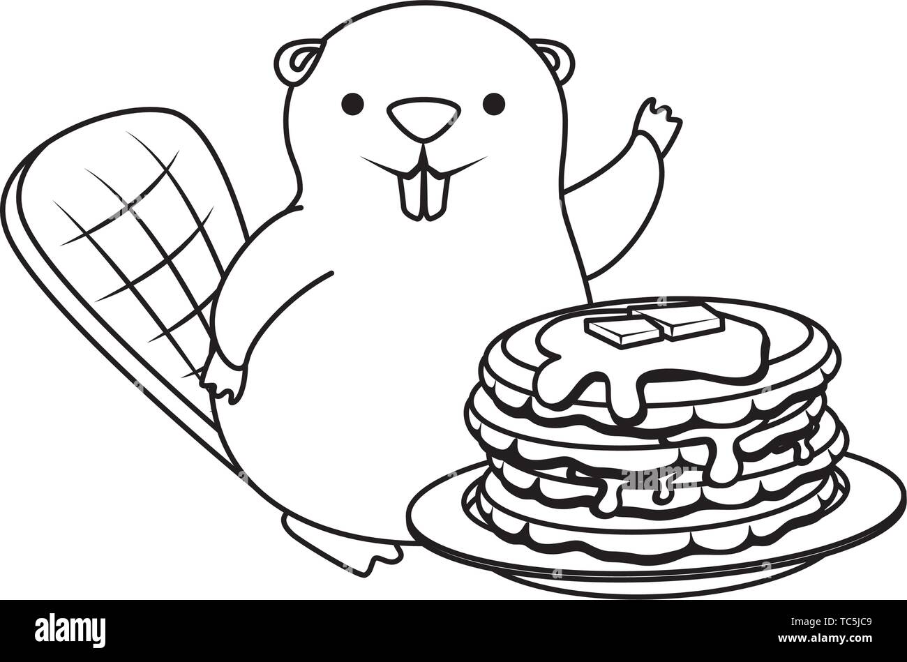 Mascotte de castor mignon avec des crêpes sucrées Illustration de Vecteur
