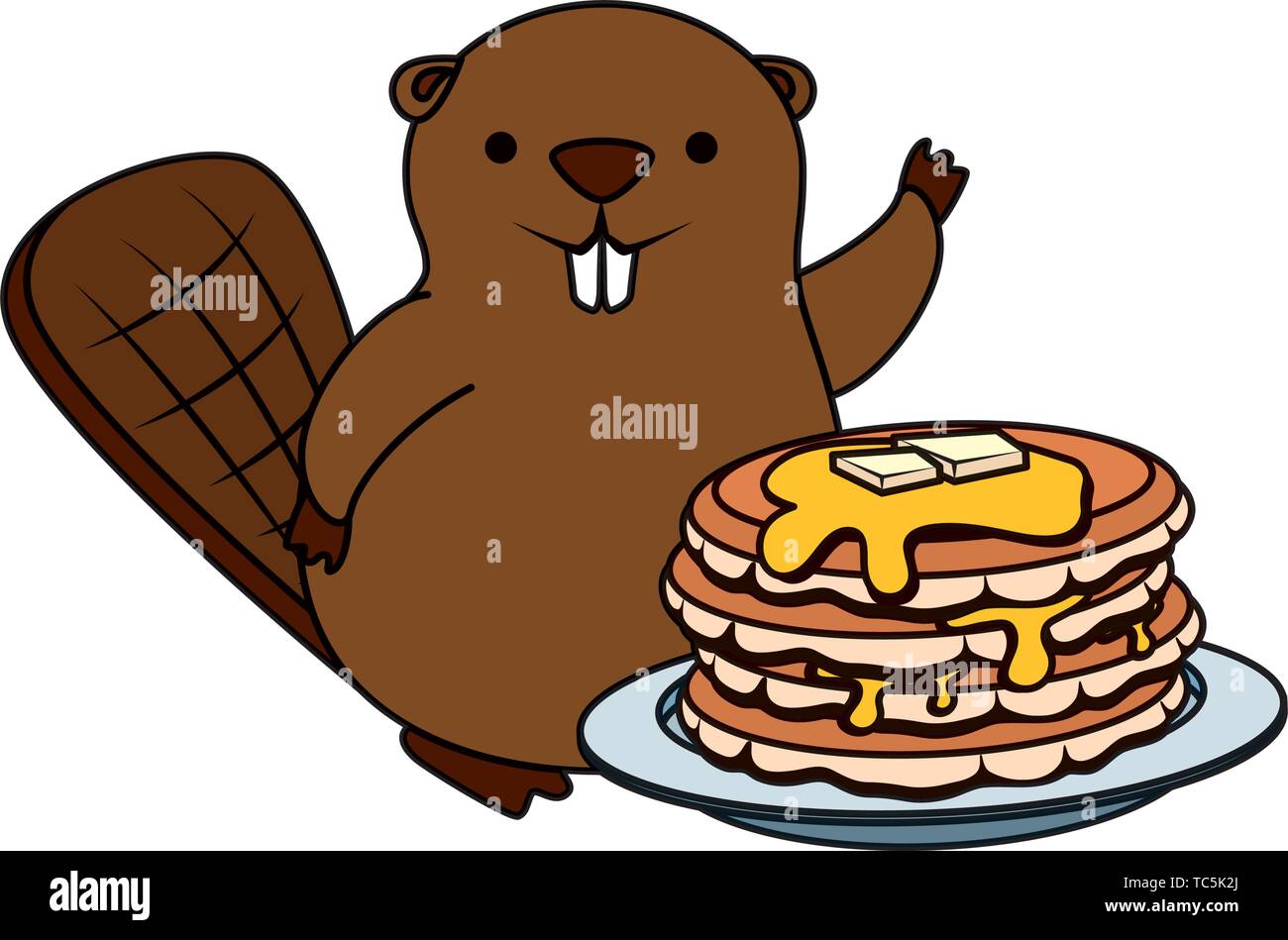Mascotte de castor mignon avec des crêpes sucrées Illustration de Vecteur