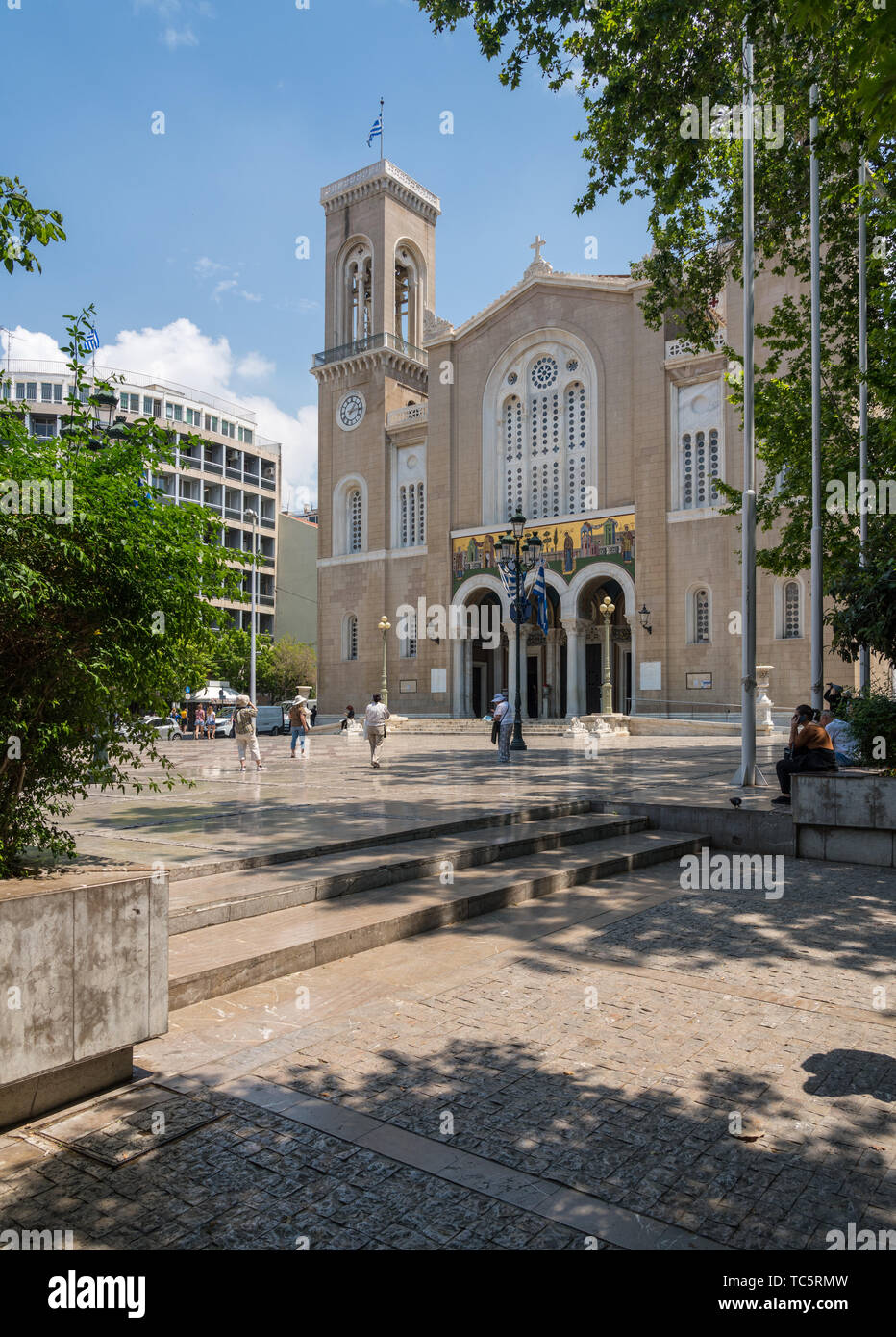Extérieur de la Cathédrale Métropolitaine Orthodoxe Grec à Athènes Banque D'Images