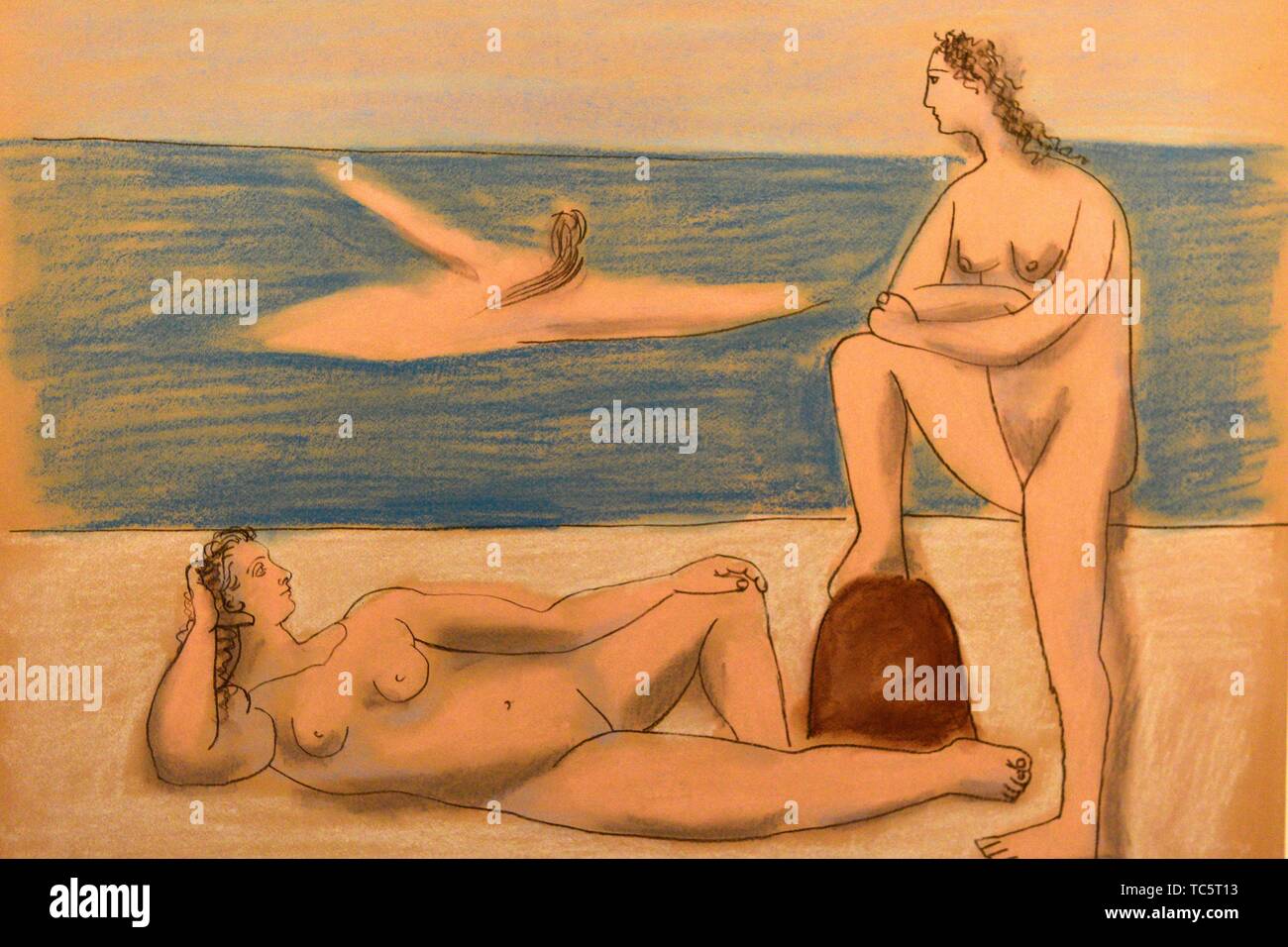 Les baigneurs mâles et femelles,Juan-les-Pins,Paris,1920-1921,tableau de Picasso, Musée Picasso, Antibes, France. Banque D'Images