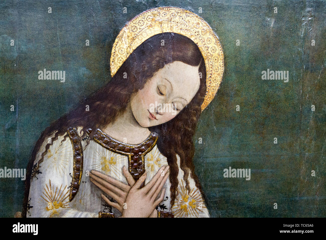 Madonna adorant l'enfant Jésus par Giovanni Ambrogio Bevilacqua. Fin du XV siècle. En ce moment à Castello Visconteo. Banque D'Images