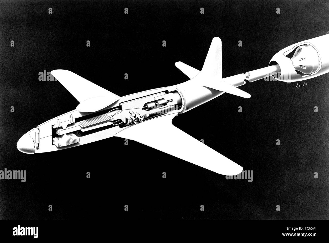 Dessin en coupe d'un sting mont pénétrer un model Lockheed P-80 Shooting Star, 1970. Droit avec la permission de la National Aeronautics and Space Administration (NASA). () Banque D'Images