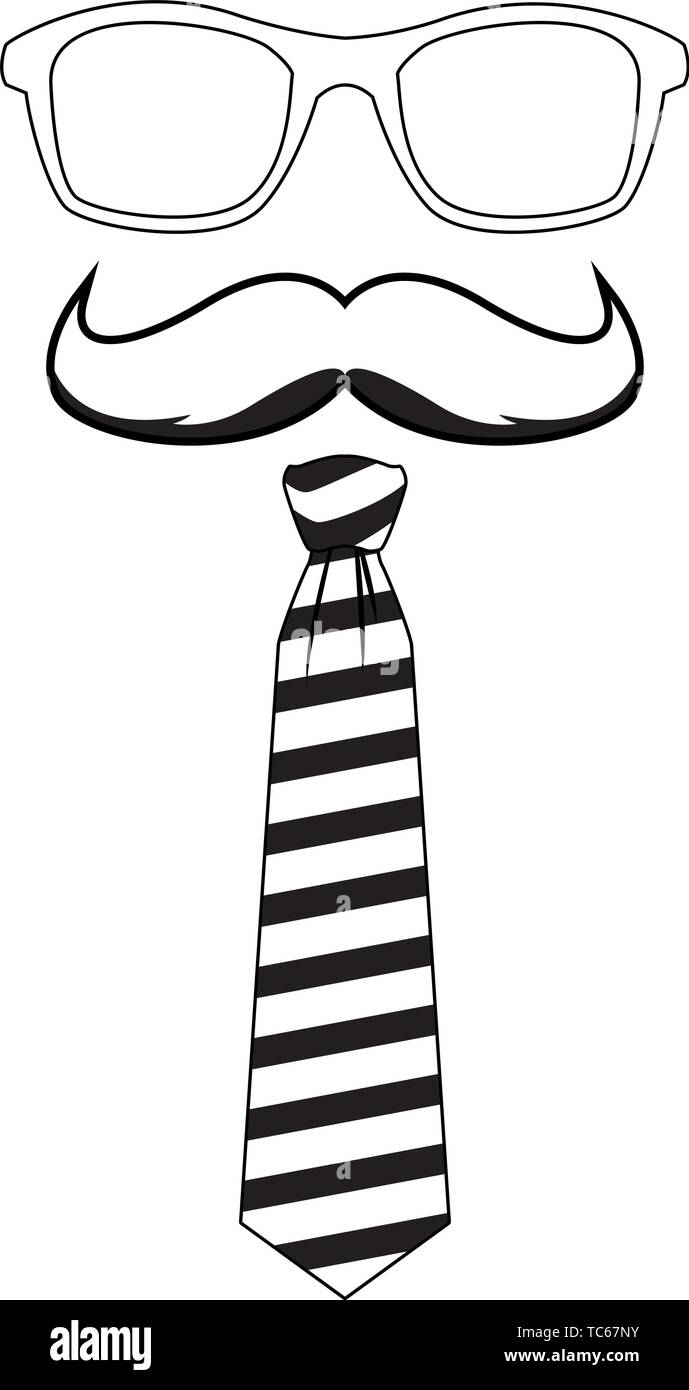 Moustache et lunettes icône cravate noir et blanc dessin animé Image  Vectorielle Stock - Alamy