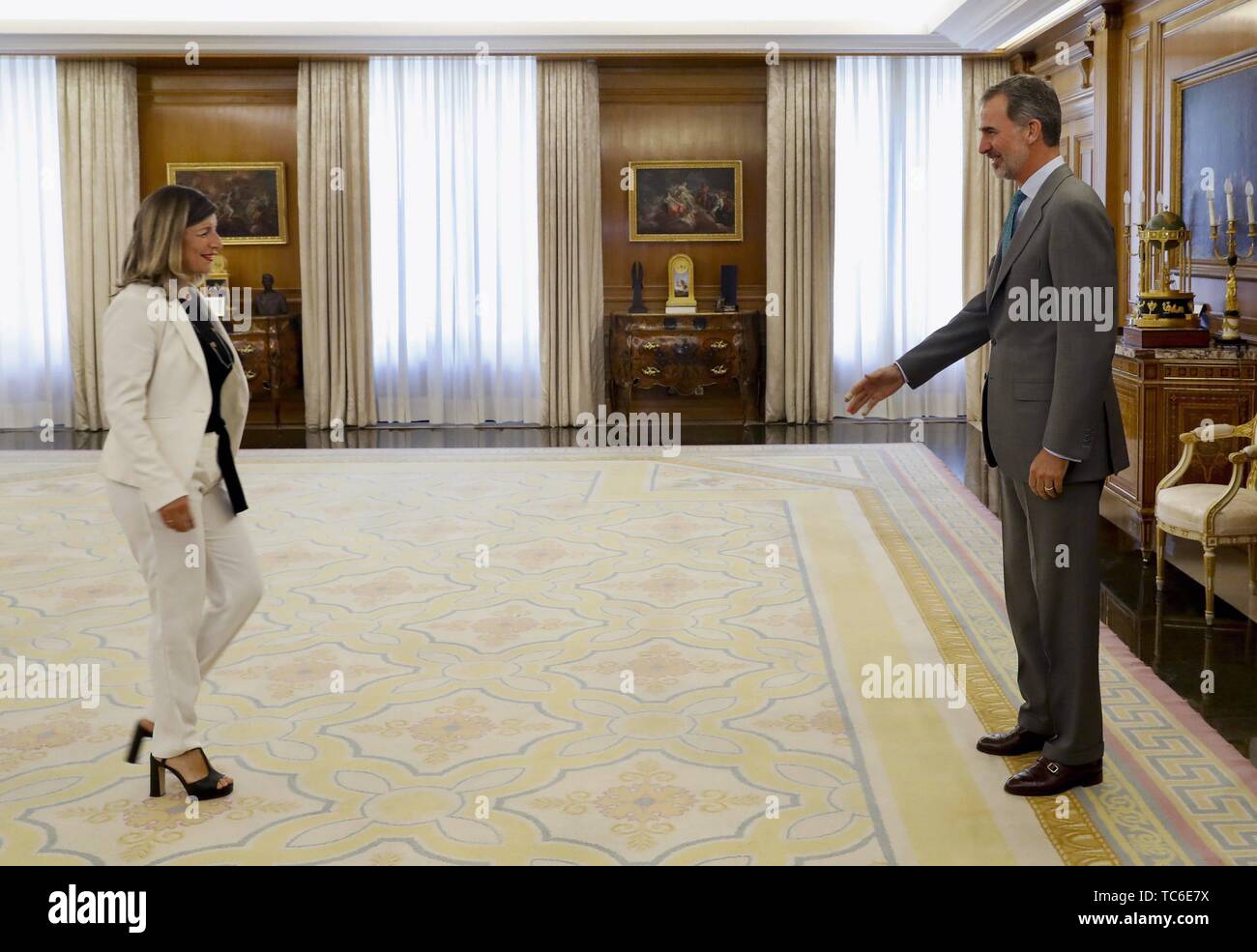 Madrid, Espagne. Le 05 juin, 2019. Roi d'Espagne Felipe VI politicien pendant une audience avec Yolanda Diaz Perez à l'occasion de délibérer à la sortie d'Espagne Président à ZarzuelaPalace à Madrid le mercredi 5 juin 2019 Crédit : CORDON PRESS/Alamy Live News Banque D'Images