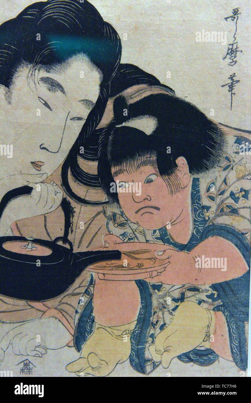 Yamanba et Kintaro, verser de l'intérêt, par Kitagawa Utamaro (1753-1806), période Edo,19 ème siècle,Musée National de Tokyo, Tokyo, Honshu, Japon, Asie. Banque D'Images
