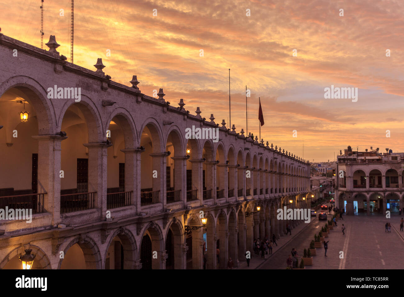 Vue sur la plaza de armas de Arequipa, Pérou Banque D'Images