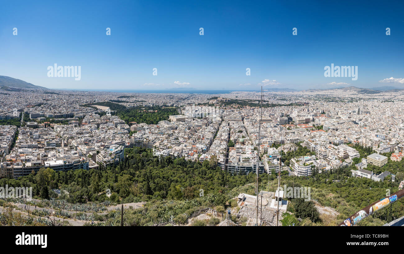 Panorama de la ville d'Athènes à partir de la colline Lycabettus Banque D'Images