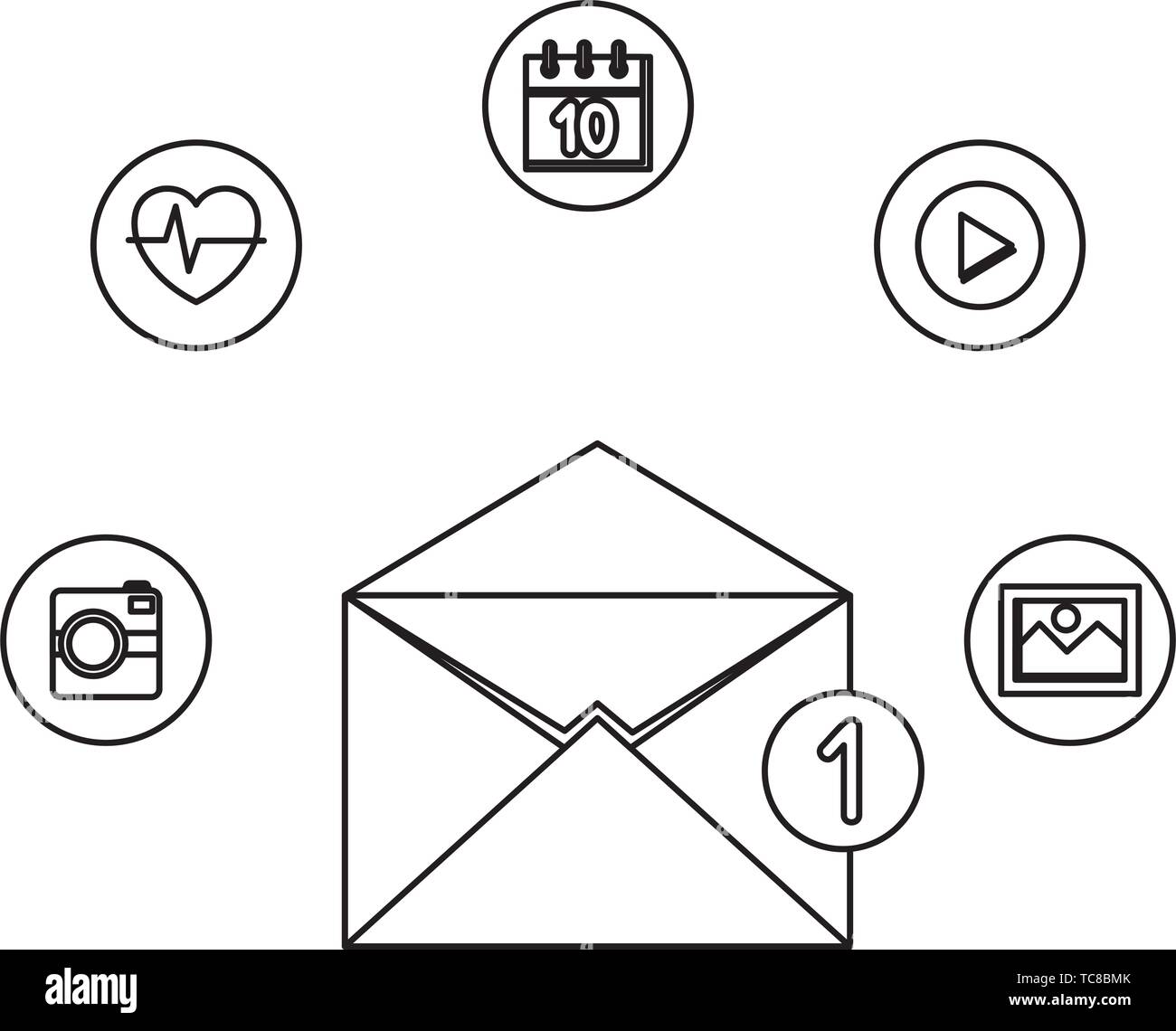 Mail enveloppe avec compteur et menu Apps Illustration de Vecteur