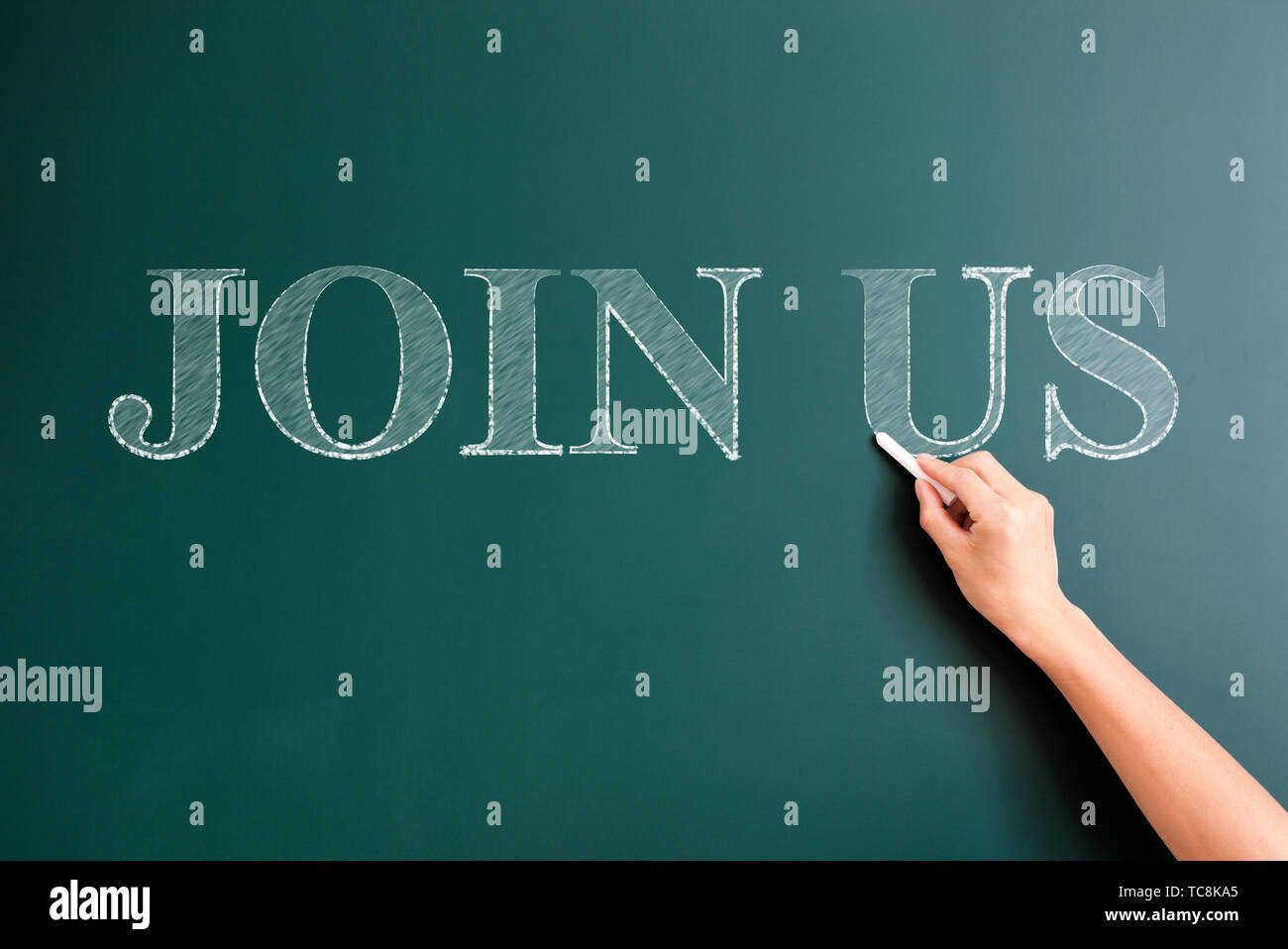 Rejoignez-nous écrit sur tableau noir Banque D'Images