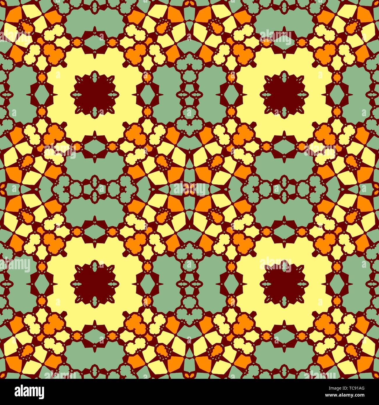Le motif abstrait contrasté est composé d'un ornement damassé. Teintes jaune, orange et vert sur l'arrière-plan coupé. Vecteur transparent Illustration de Vecteur