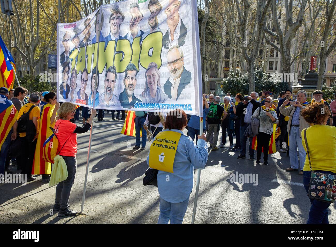 Démonstration des Catalans qui revendique l'indépendance, Paseo del Prado, Madrid, Espagne, Europe Banque D'Images